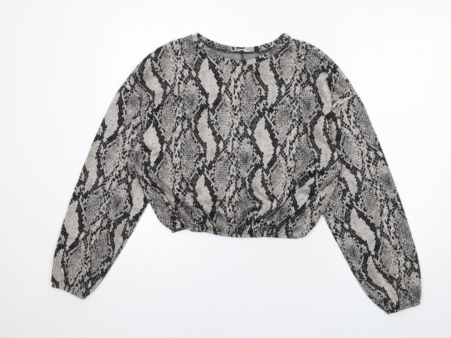 Zara Womens Grey Animal Print Polyester Basic Blouse Size M Round Neck - Snake Print