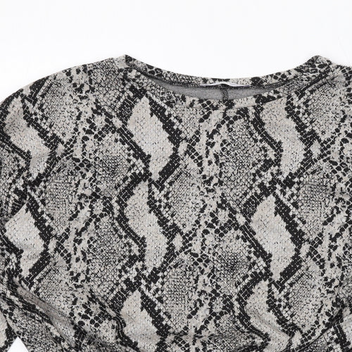 Zara Womens Grey Animal Print Polyester Basic Blouse Size M Round Neck - Snake Print