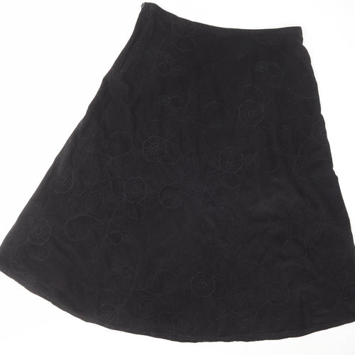 M&Co Womens Black Floral Cotton Swing Skirt Size 16 Zip