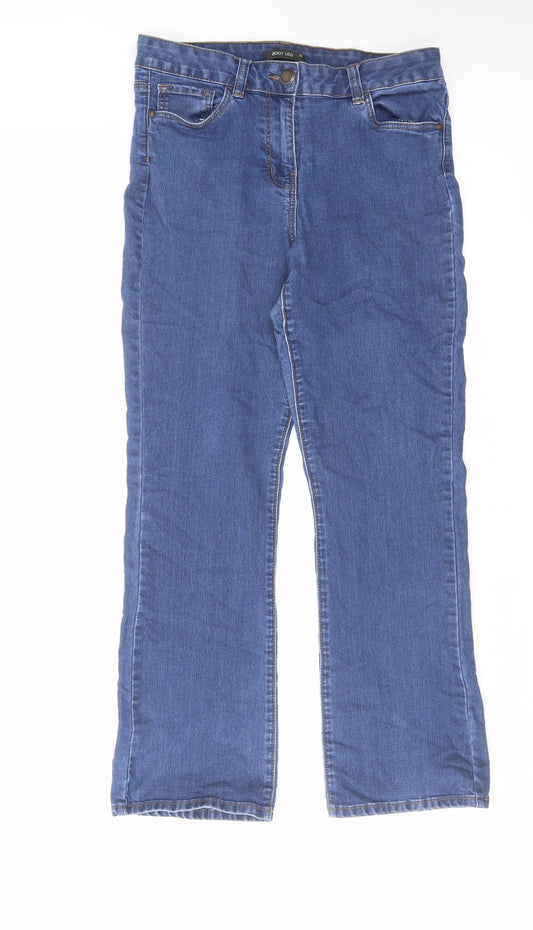 Bonmarché Womens Blue Cotton Bootcut Jeans Size 12 L28 in Regular Zip