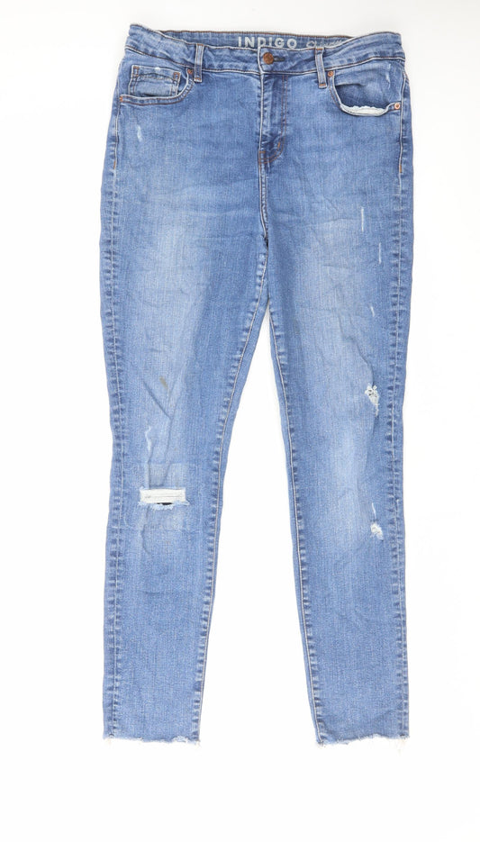 Indigo Womens Blue Cotton Skinny Jeans Size 14 L28 in Regular Zip