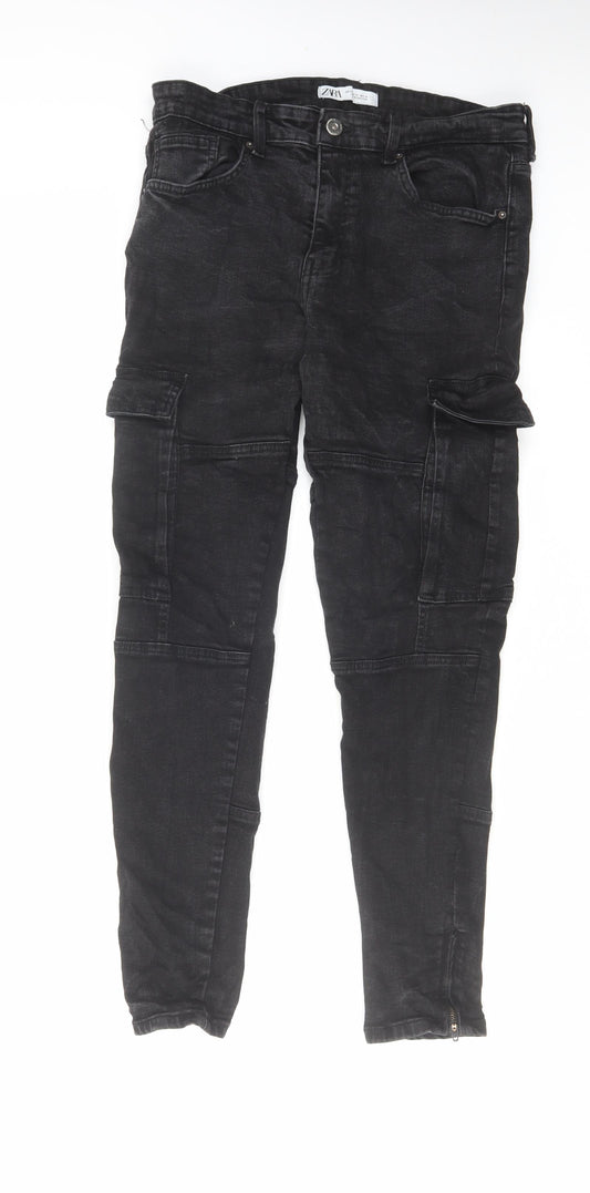 Zara Womens Black Cotton Skinny Jeans Size 16 L28 in Regular Zip - Cargo