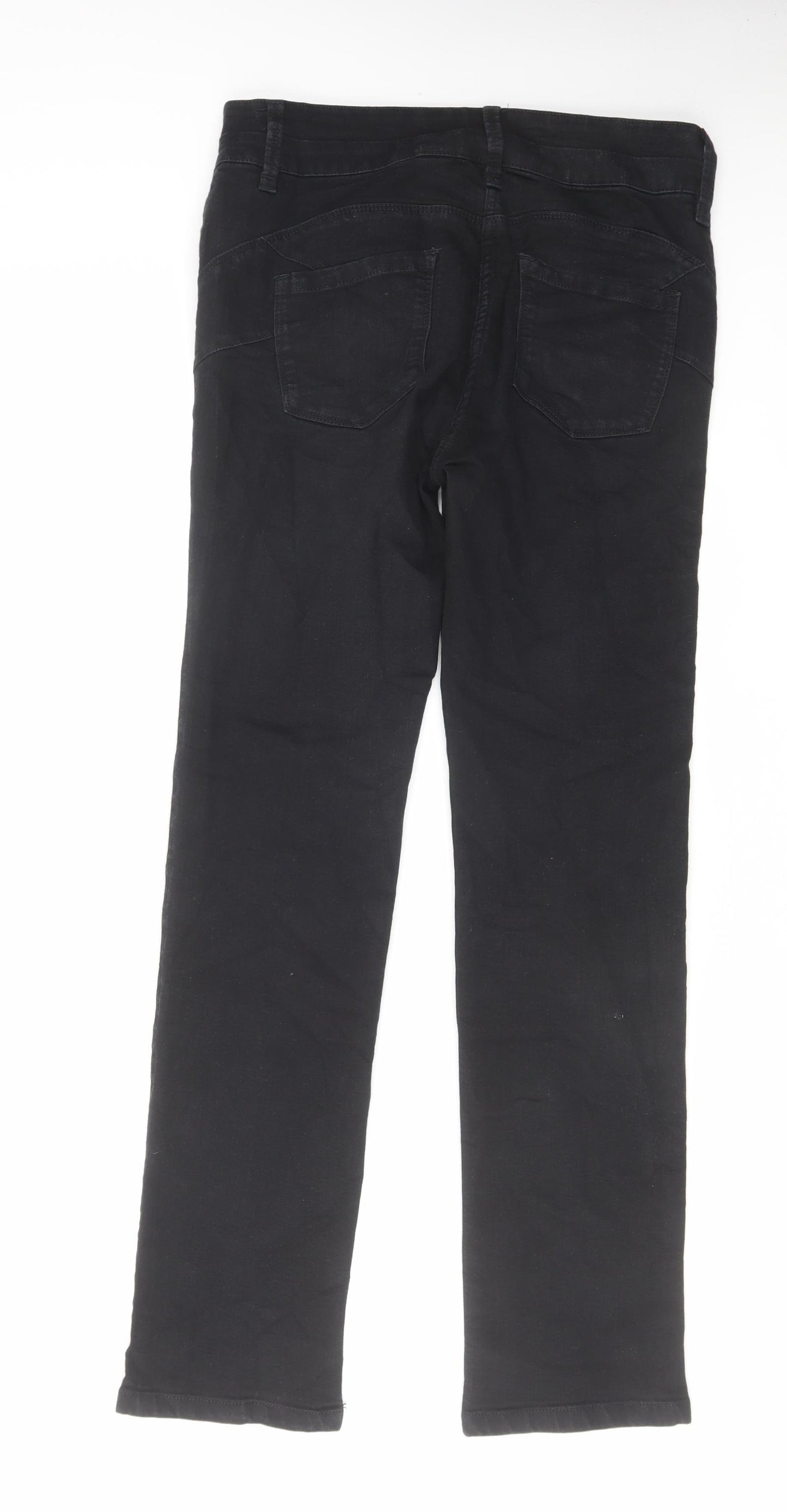 NEXT Womens Black Cotton Straight Jeans Size 14 L32 in Slim Zip