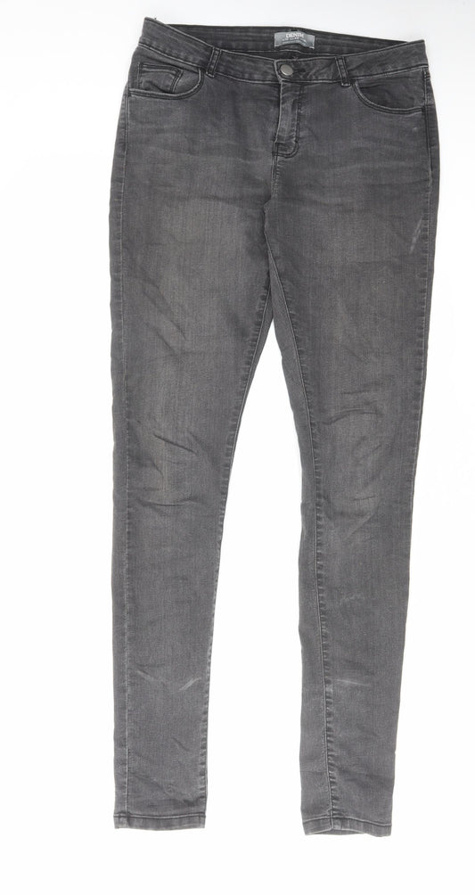 Dorothy Perkins Womens Grey Cotton Skinny Jeans Size 14 L34 in Regular Zip