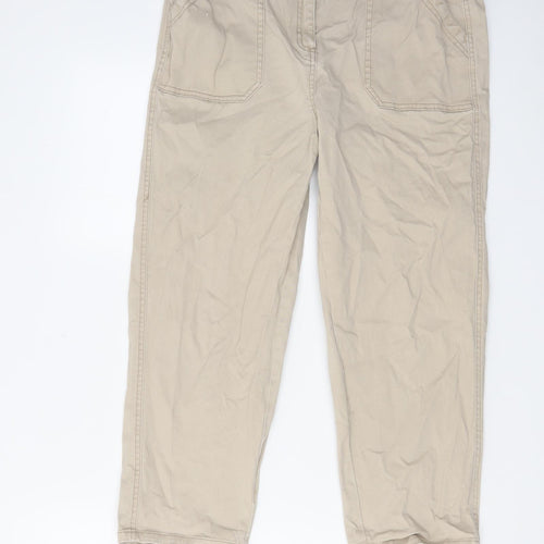 Matalan Womens Beige Cotton Cropped Jeans Size 14 L23 in Regular Zip