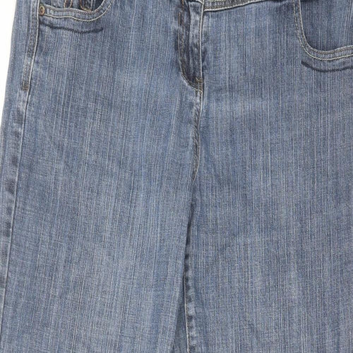 NEXT Womens Blue Cotton Wide-Leg Jeans Size 16 L29 in Regular Zip