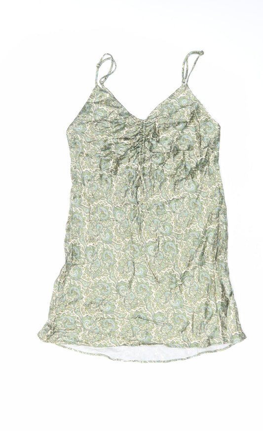 Zara Womens Green Geometric Viscose Tank Dress Size S V-Neck Pullover