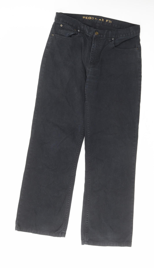 George Mens Black Cotton Wide-Leg Jeans Size 34 in L31 in Regular Zip