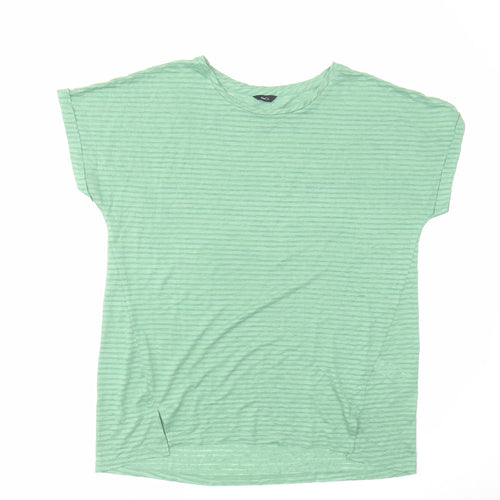 M&Co Womens Green Striped Polyester Basic T-Shirt Size 16 Crew Neck