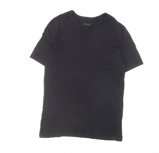 HUGO BOSS Mens Black Cotton T-Shirt Size M Crew Neck
