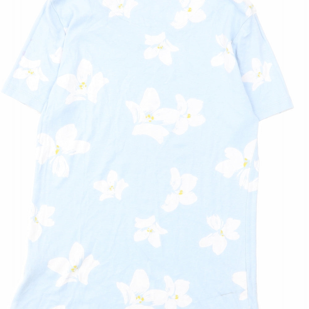 Marks and Spencer Womens Blue Floral Cotton Basic T-Shirt Size 10 Round Neck