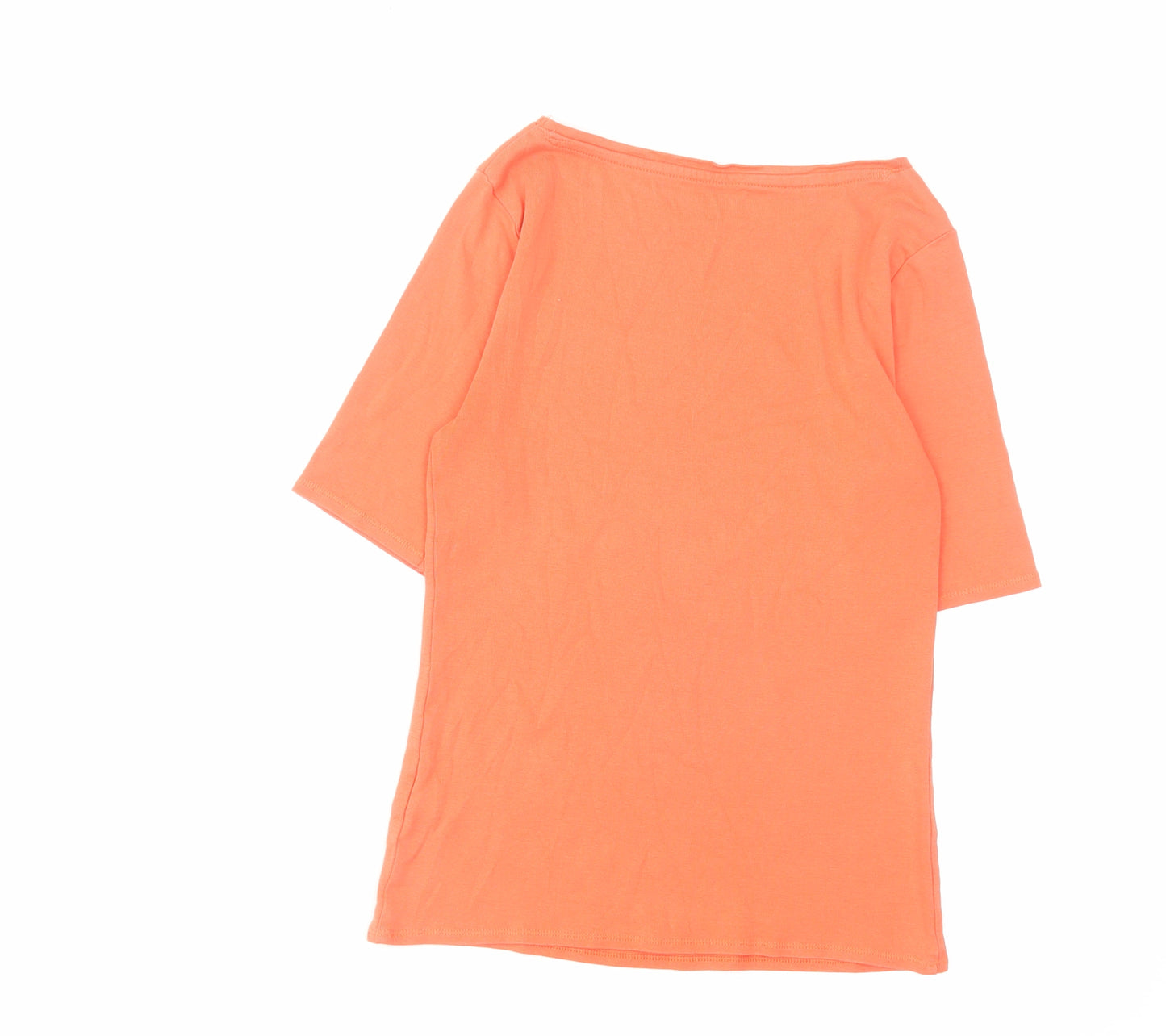 Marks and Spencer Womens Orange Cotton Basic T-Shirt Size 8 Boat Neck
