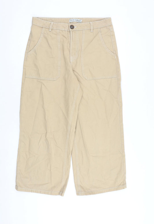 Denim & Co. Womens Beige Cotton Trousers Size 12 L26 in Regular Zip