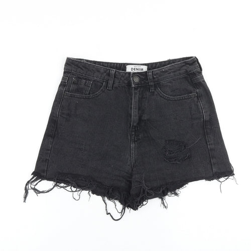 New Look Womens Black 100% Cotton Cut-Off Shorts Size 8 L3 in Regular Zip - Distressed