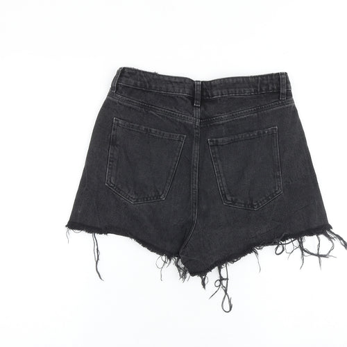 New Look Womens Black 100% Cotton Cut-Off Shorts Size 8 L3 in Regular Zip - Distressed