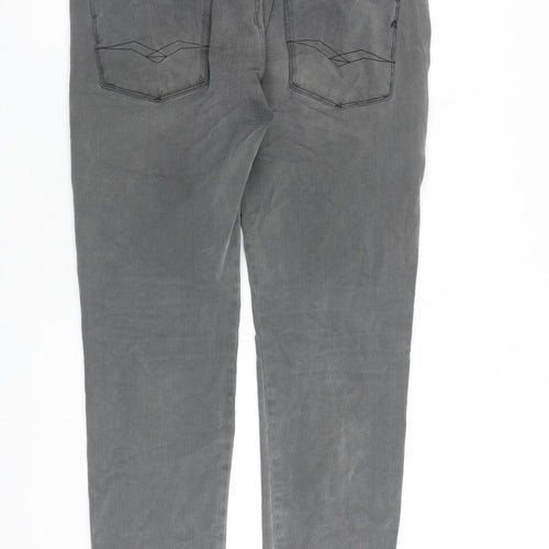 Replay Mens Grey Cotton Straight Jeans Size 36 in L32 in Regular Zip