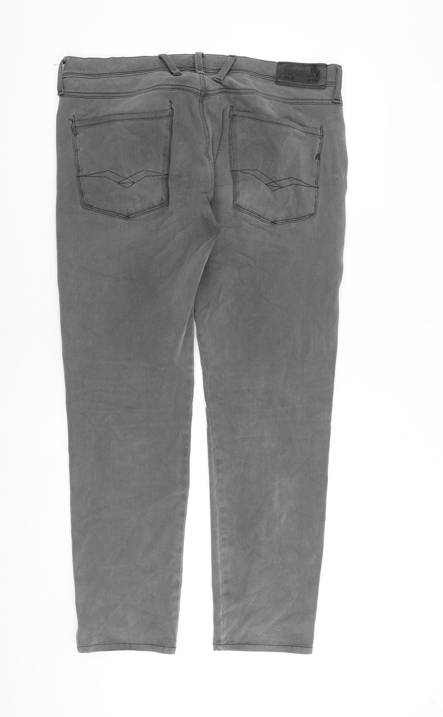 Replay Mens Grey Cotton Straight Jeans Size 36 in L32 in Regular Zip