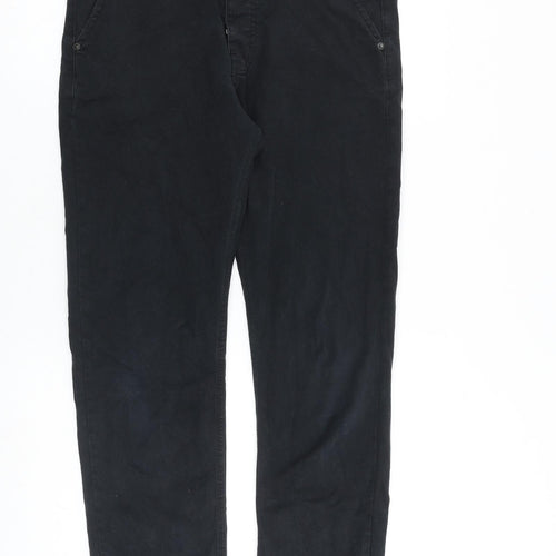J & Tuft Mens Black Cotton Trousers Size 30 in L31 in Regular Zip