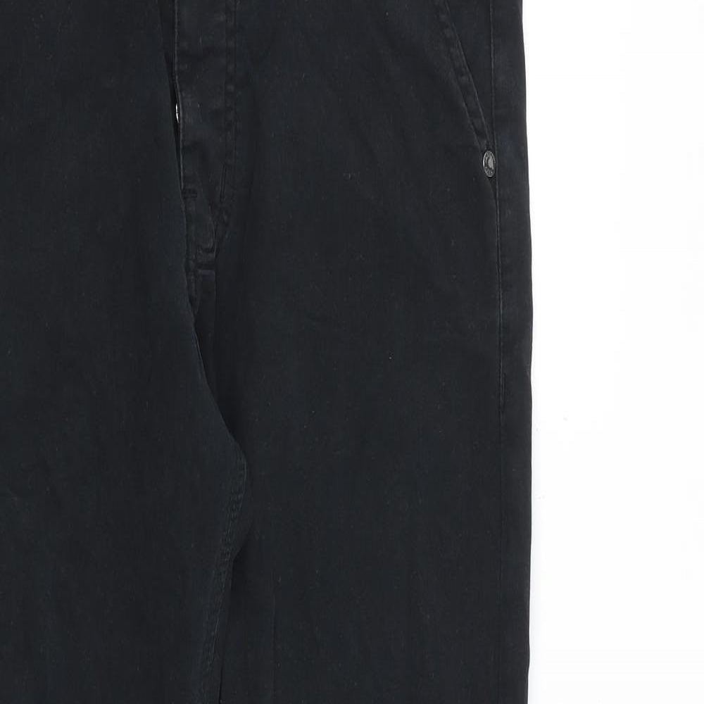 J & Tuft Mens Black Cotton Trousers Size 30 in L31 in Regular Zip