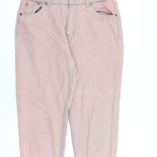 Pull&Bear Womens Pink Cotton Mom Jeans Size 12 L26.5 in Regular Zip