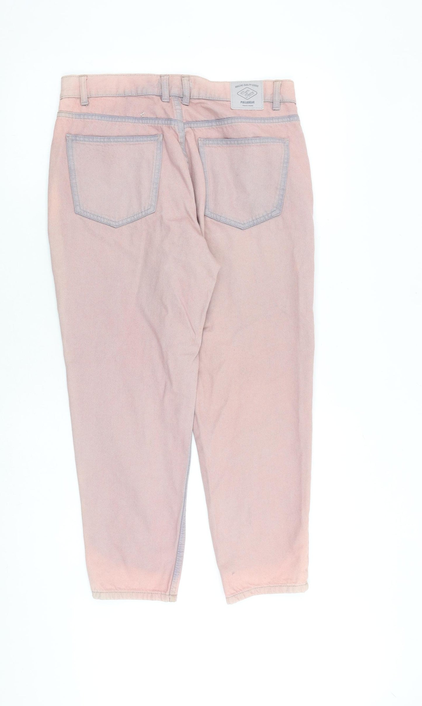Pull&Bear Womens Pink Cotton Mom Jeans Size 12 L26.5 in Regular Zip