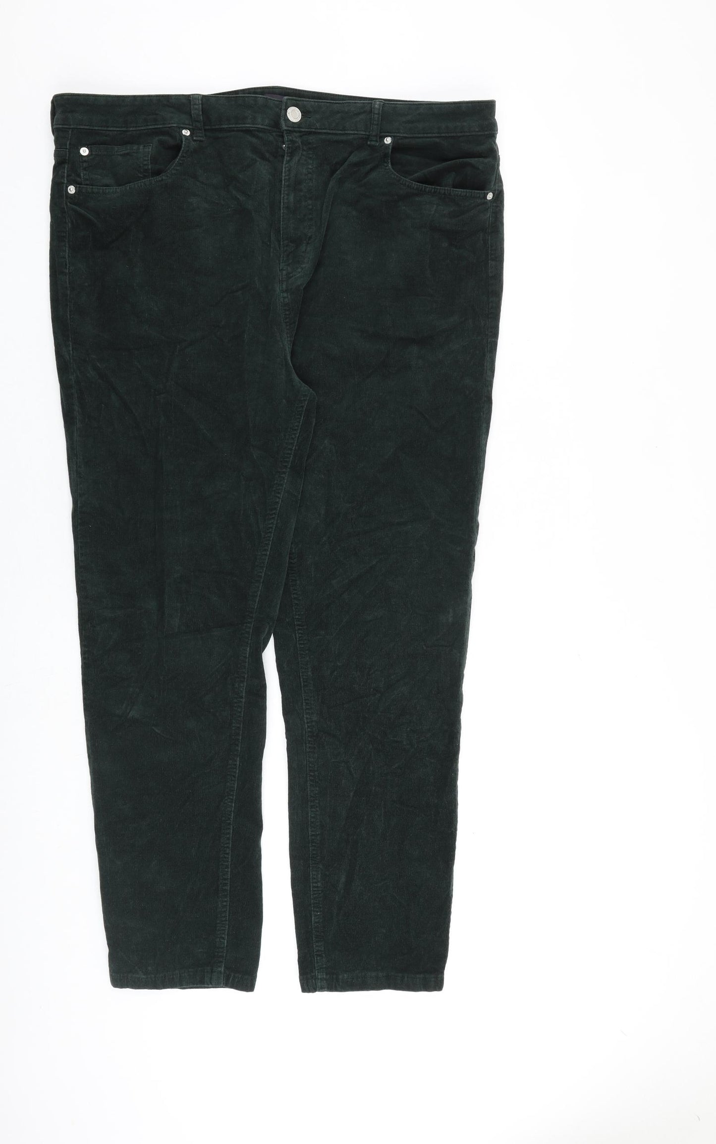 Marks and Spencer Womens Green Cotton Trousers Size 22 L29 in Regular Zip