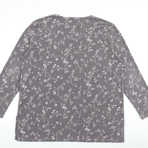 St. Bernard Womens Grey Floral Polyester Basic T-Shirt Size 22 Round Neck