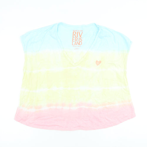 River Island Womens Multicoloured 100% Cotton Basic T-Shirt Size 10 V-Neck - Tie Dye