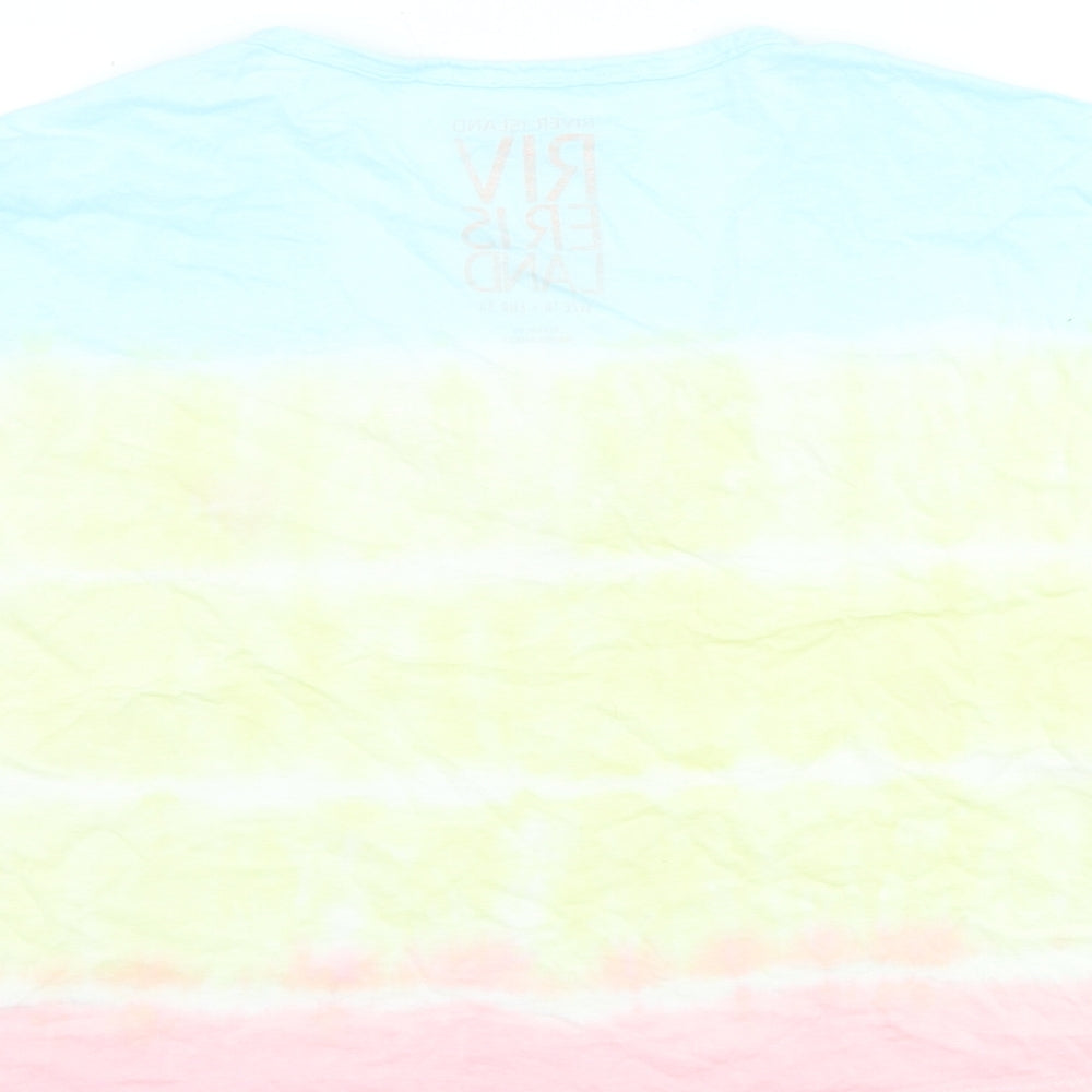 River Island Womens Multicoloured 100% Cotton Basic T-Shirt Size 10 V-Neck - Tie Dye