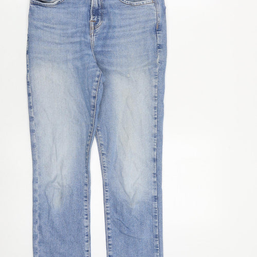 Zara Womens Blue Cotton Straight Jeans Size 8 L27 in Regular Zip - Raw Hem