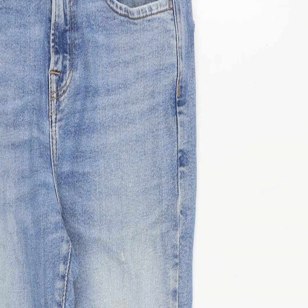 Zara Womens Blue Cotton Straight Jeans Size 8 L27 in Regular Zip - Raw Hem