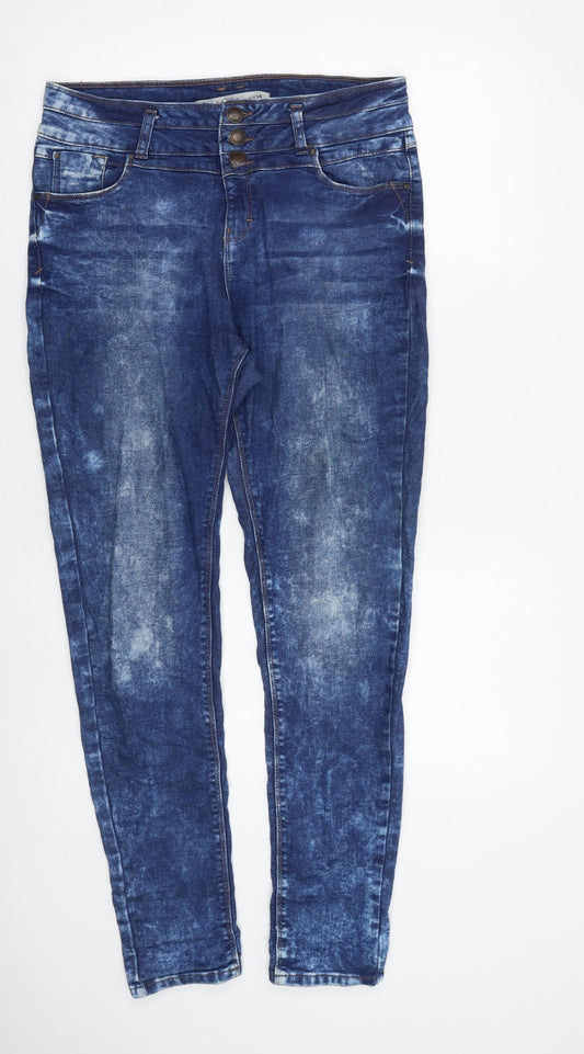 New Look Womens Blue Cotton Skinny Jeans Size 14 L31 in Slim Zip - Acid Wash
