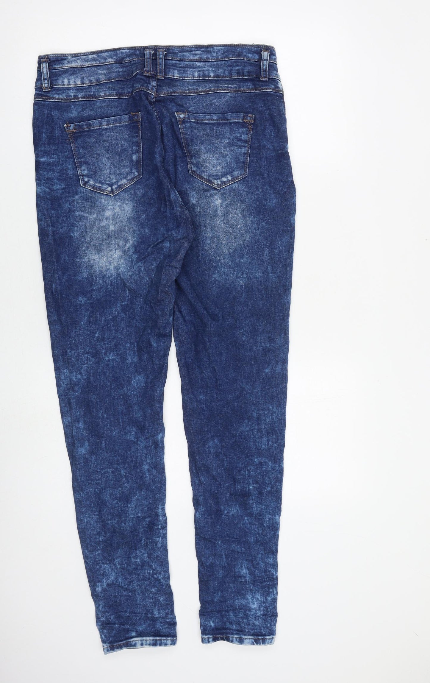 New Look Womens Blue Cotton Skinny Jeans Size 14 L31 in Slim Zip - Acid Wash