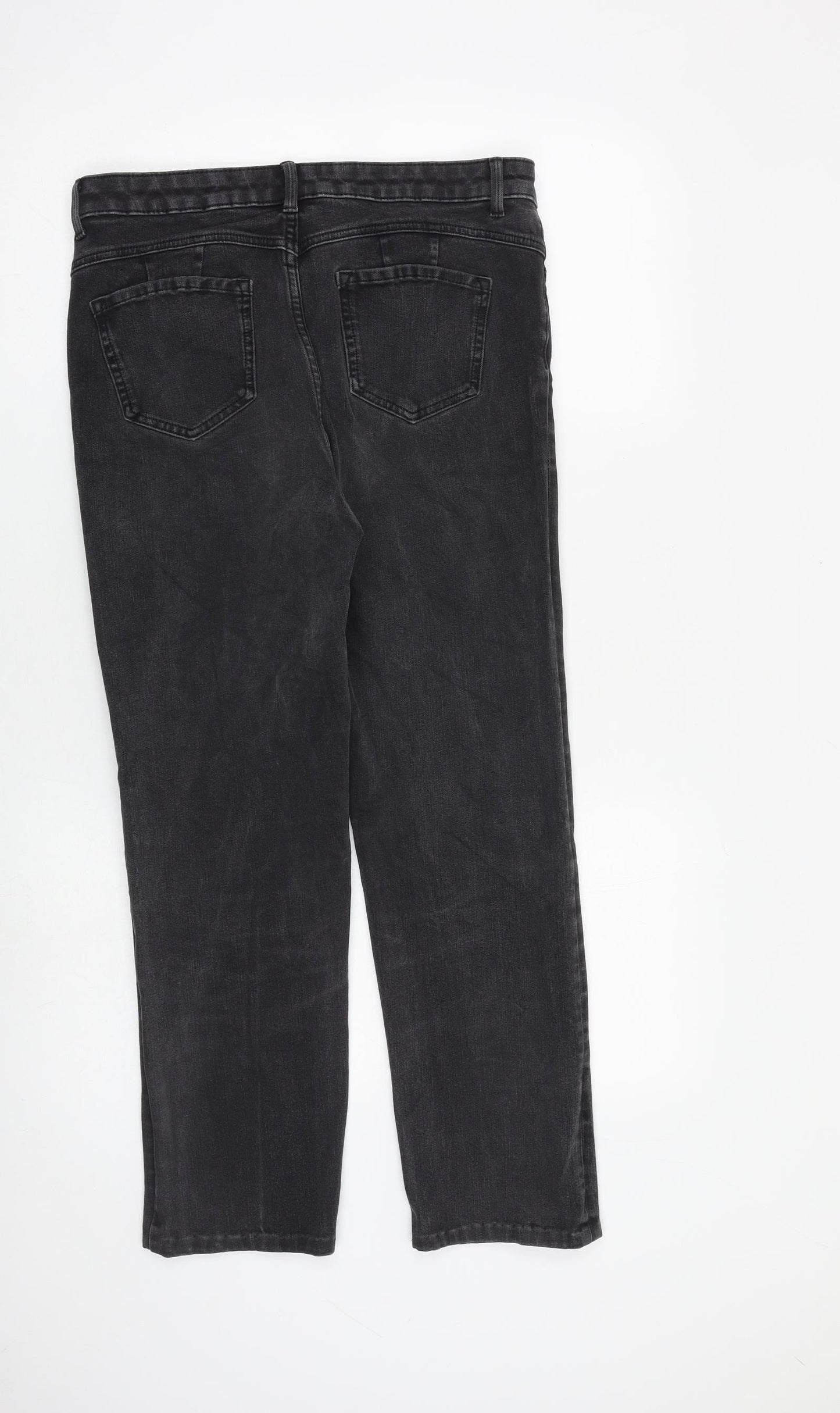 Marks and Spencer Womens Grey Cotton Straight Jeans Size 14 L27 in Regular Zip