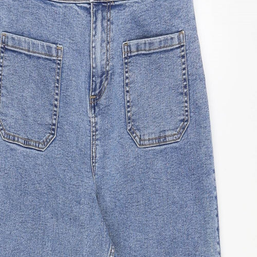 TU Womens Blue Cotton Cropped Jeans Size 10 L21 in Regular Zip - Raw Hem