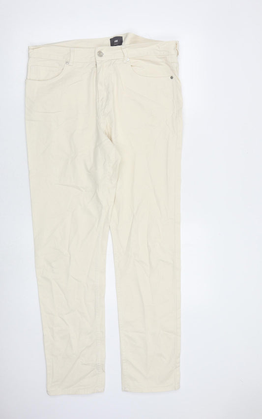 H&M Mens Ivory Cotton Straight Jeans Size 34 in L32 in Slim Zip