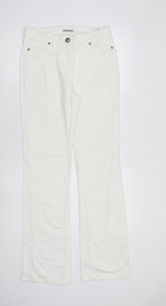 Marks and Spencer Womens White Cotton Bootcut Jeans Size 10 L32 in Regular Zip