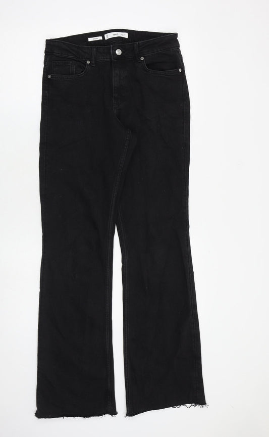Mango Womens Black Cotton Bootcut Jeans Size 10 L33 in Regular Zip - Raw Hem
