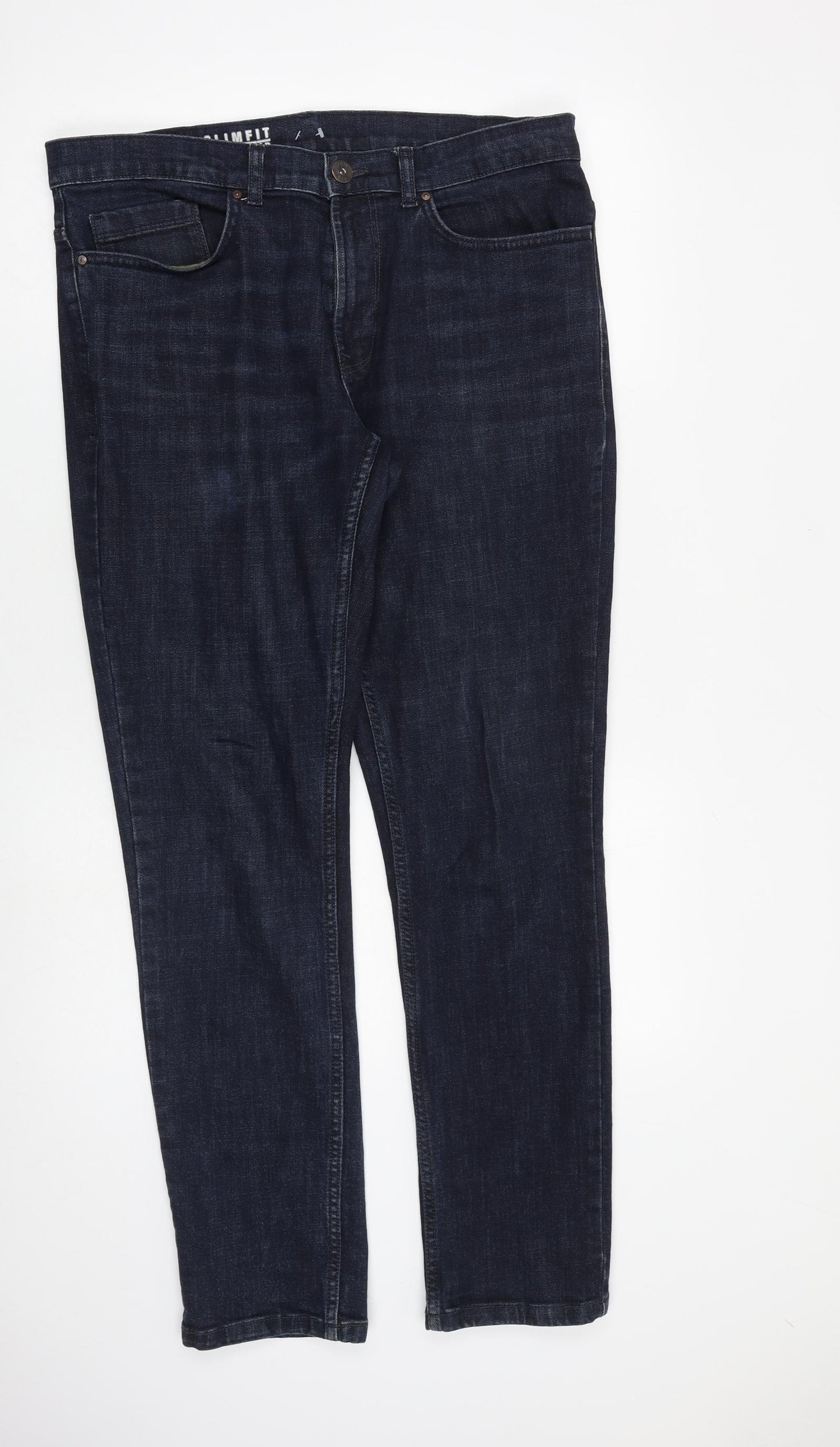 George Mens Blue Cotton Tapered Jeans Size 34 in L32 in Slim Zip