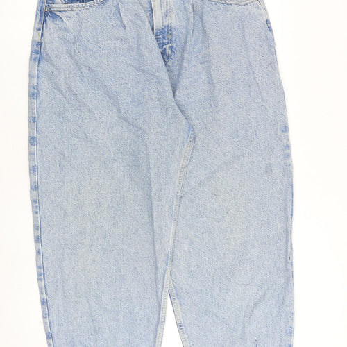 Zara Womens Blue Cotton Tapered Jeans Size 16 L27 in Regular Zip - Barrel Style