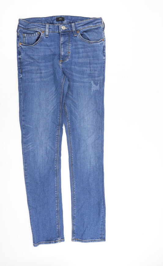 River Island Mens Blue Cotton Straight Jeans Size 28 in L32 in Slim Zip