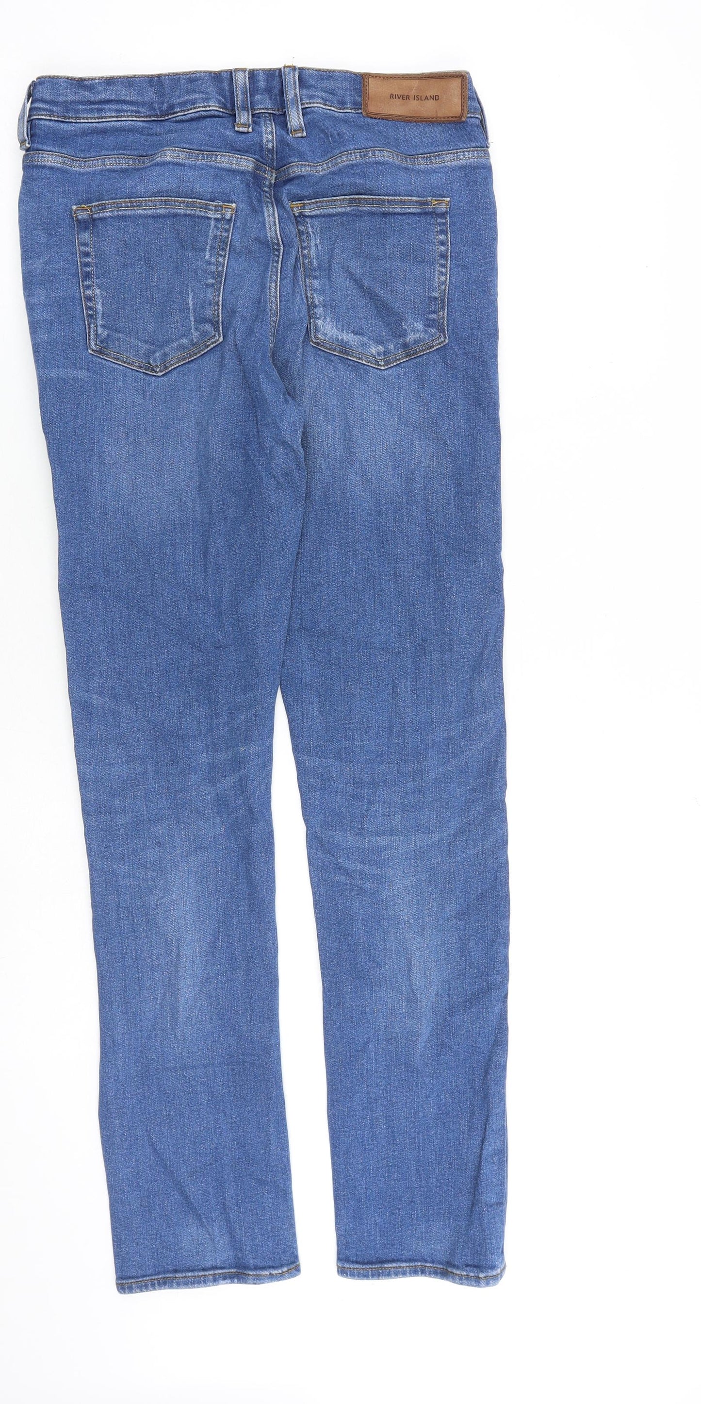 River Island Mens Blue Cotton Straight Jeans Size 28 in L32 in Slim Zip