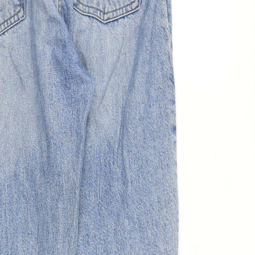 Mango Womens Blue Cotton Straight Jeans Size 10 L26 in Regular Button - Raw Hem