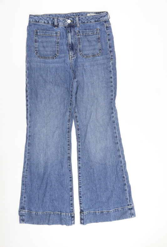Marks and Spencer Womens Blue Cotton Flared Jeans Size 12 L30 in Regular Zip