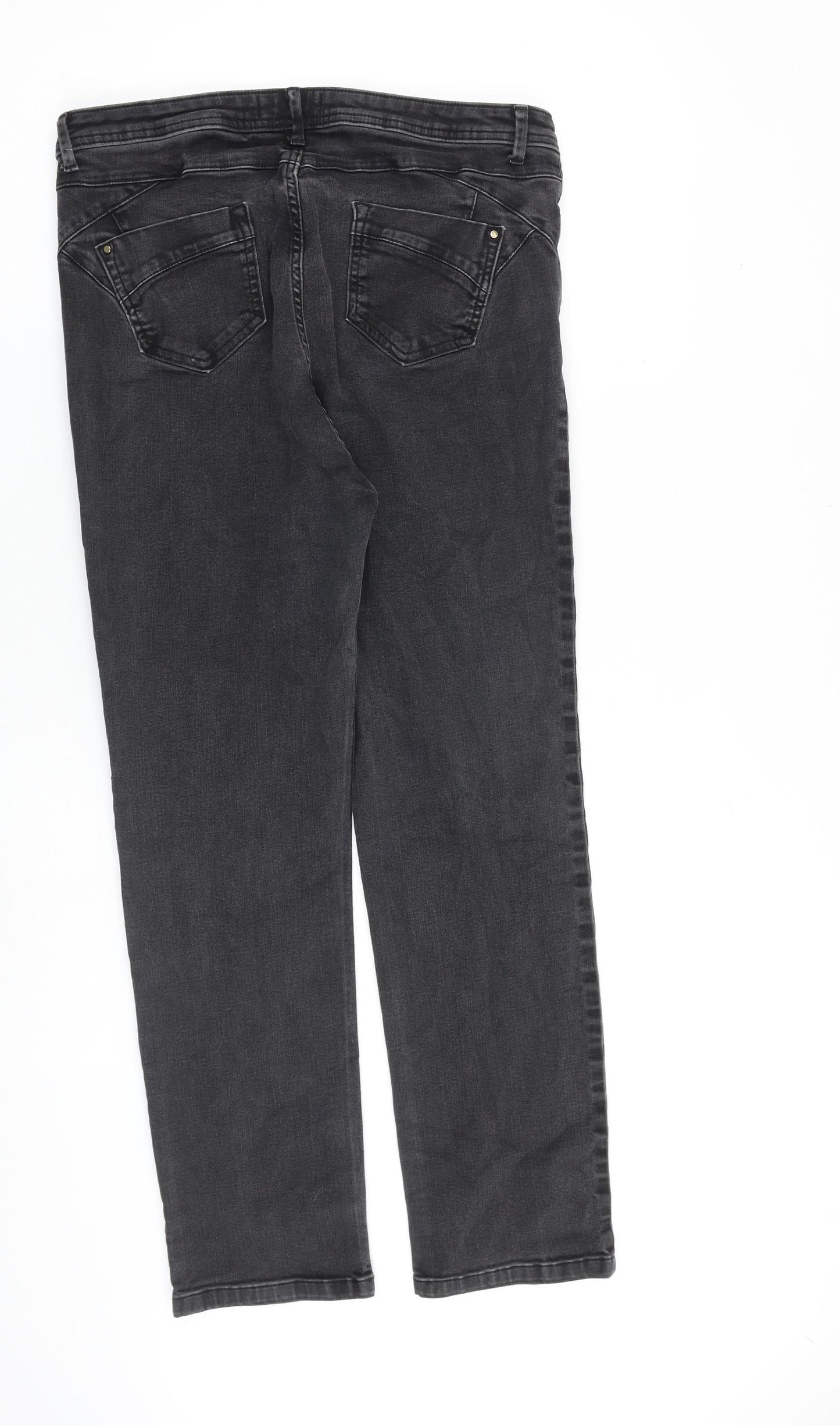 Per Una Womens Grey Cotton Straight Jeans Size 16 L28 in Slim Zip