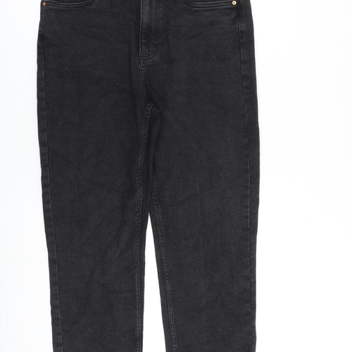 NEXT Womens Grey Cotton Straight Jeans Size 12 L25 in Regular Zip - Raw Hem
