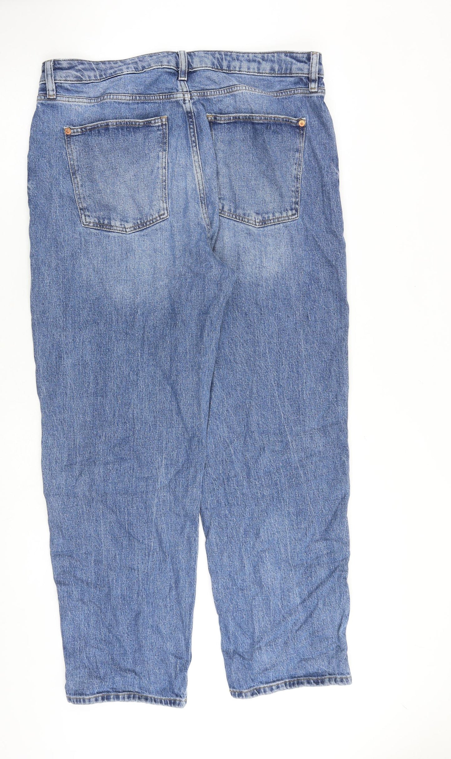 Marks and Spencer Womens Blue Cotton Boyfriend Jeans Size 16 L30 in Regular Zip