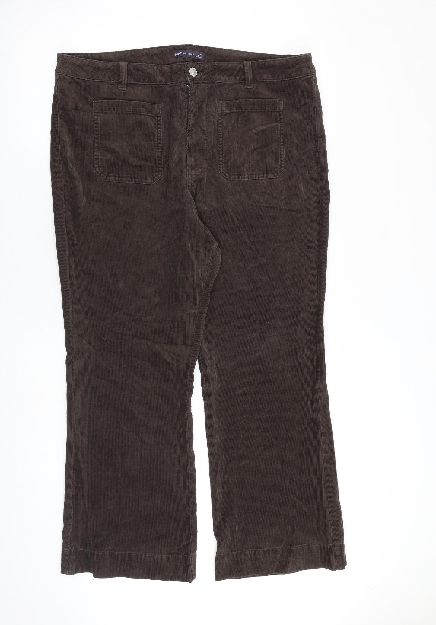 Marks and Spencer Womens Brown Cotton Trousers Size 20 L28 in Regular Zip
