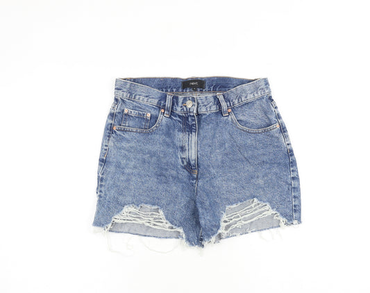 NEXT Womens Blue 100% Cotton Cut-Off Shorts Size 10 L4 in Regular Zip - Distressed