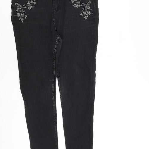 Marks and Spencer Womens Black Cotton Skinny Jeans Size 12 L28 in Slim Zip